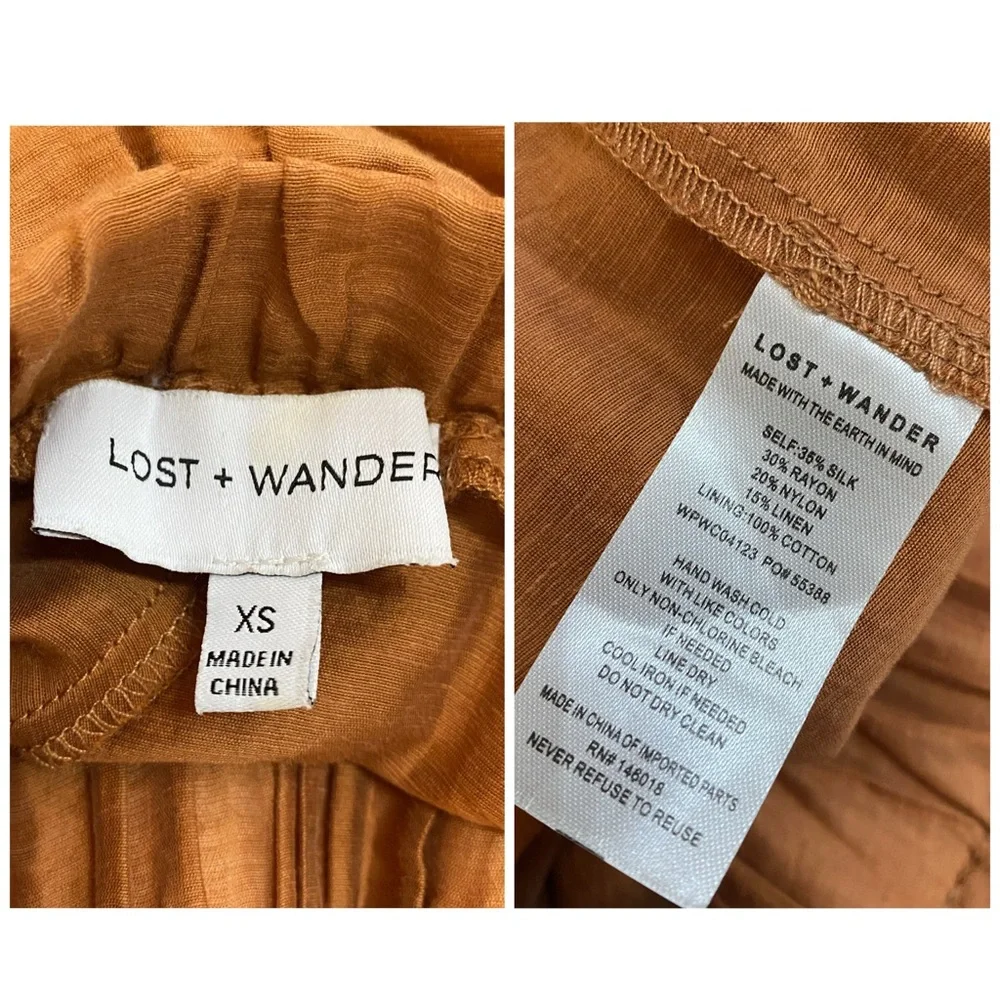 Lost + Wander Anthropologie Wide Leg Pants Silk Linen Boho Lagenlook Sz XS - Picture 6 of 6